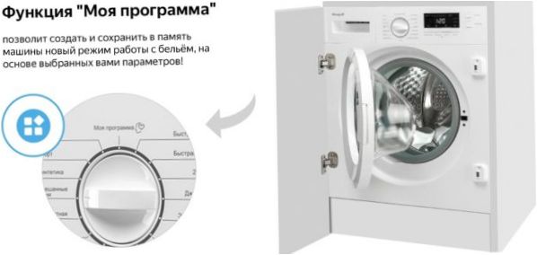 Tvättmaskin Weissgauff WMI 6128 D - konstruktionsegenskaper: 180 graders öppning av luckan, automatisk placering av trumman