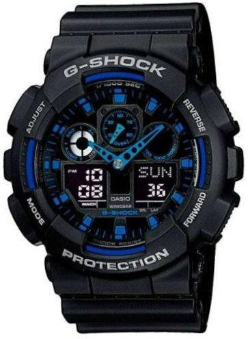 CASIO G-Shock GA-100-1A2 armbandsur - designfunktioner: inbyggd bakgrundsbelysning, flip up-knappar, pekskärm