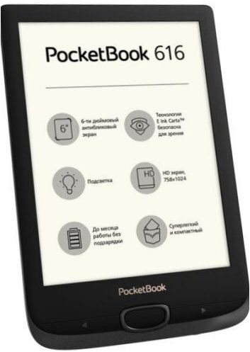 6" PocketBook 616 8 GB eBook - designfunktioner: inbyggd bakgrundsbelysning, flip-knappar