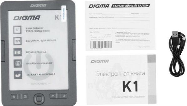 6" E-book DIGMA K1 - Mått: 116x164x9.5 mm, Vikt: 150 gr