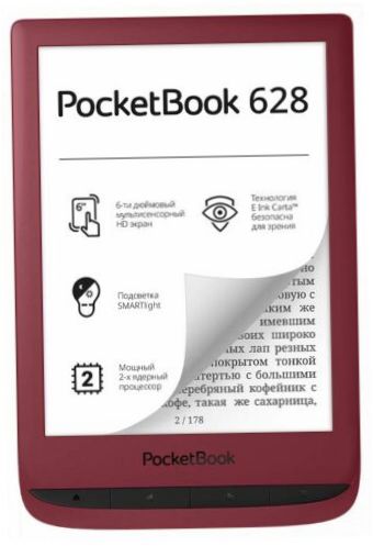 6" PocketBook 628 8GB E-book - Mått: 108x161x8mm, Vikt: 155g