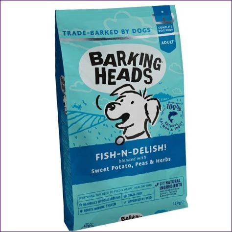 Barking Heads spannmålsfritt hundfoder, med lax, öring och sötpotatis