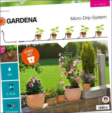 GARDENA DROPPBEVATTNINGSSET BASE 13000-32, SLANGLÄNGD:10 M, ANTAL VÄXTER: 5 VÄXTER