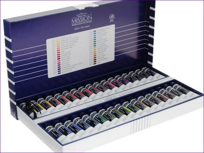 Mijello Watercolour Mission White 15 ml Set med 34 färger MWC-7034