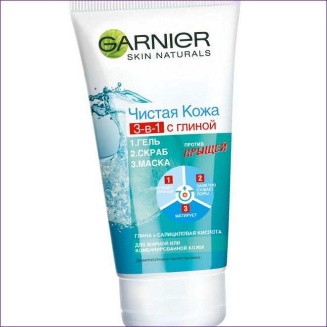 GARNIER Pure Skin 3-in-1 med lergel + skrubb + mask