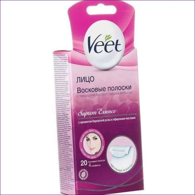 Veet Suprem'Essence Wax Strips med Velvet Rose Scent och eteriska oljor för ansiktet